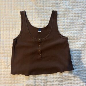 Old Navy Brown Ribbed Scoop-Neck Tank with Button Placket